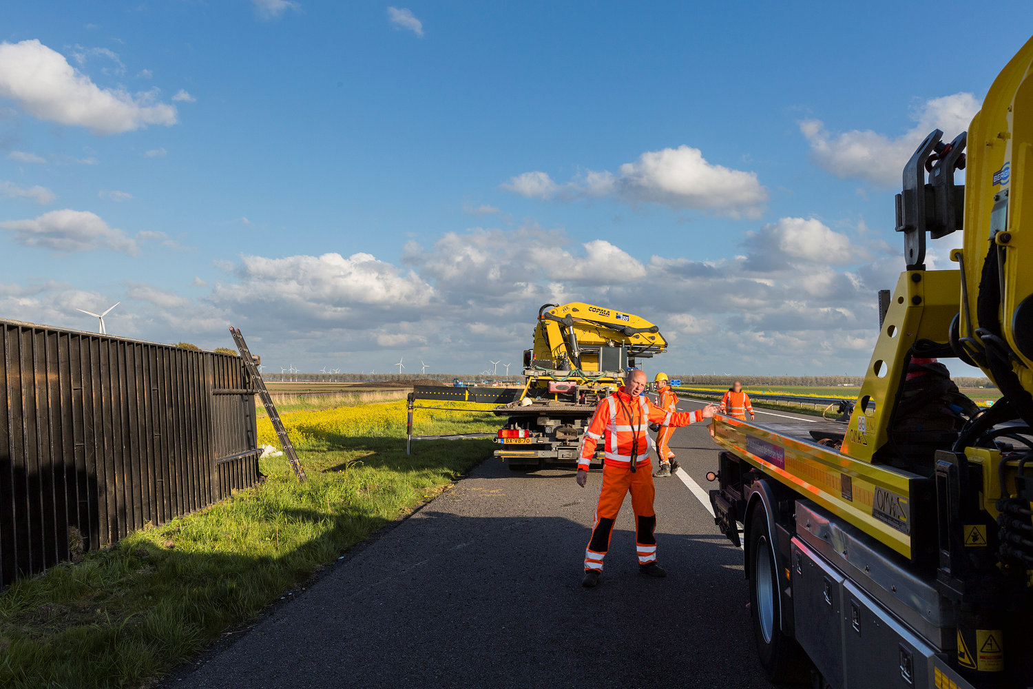 Floris Stalenhoef of Bergnet working for the Central Goods-Vehicle Reporting Point on the A27 at Almere, 5 May 2021
