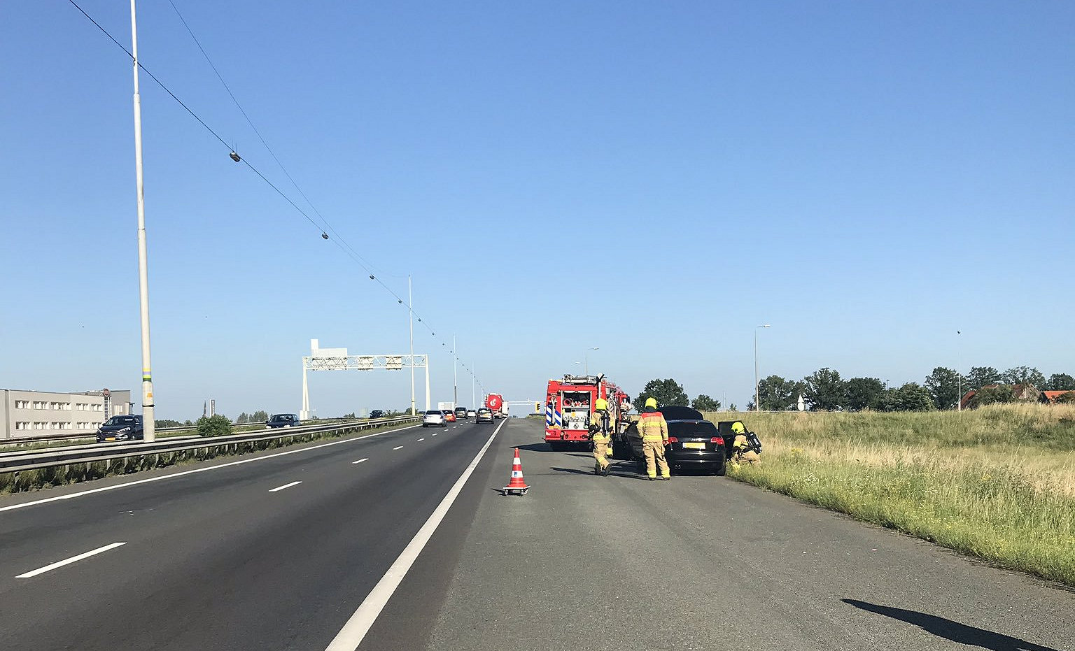 Car fire on 27 June 2019 on the A12 motorway at Duiven)