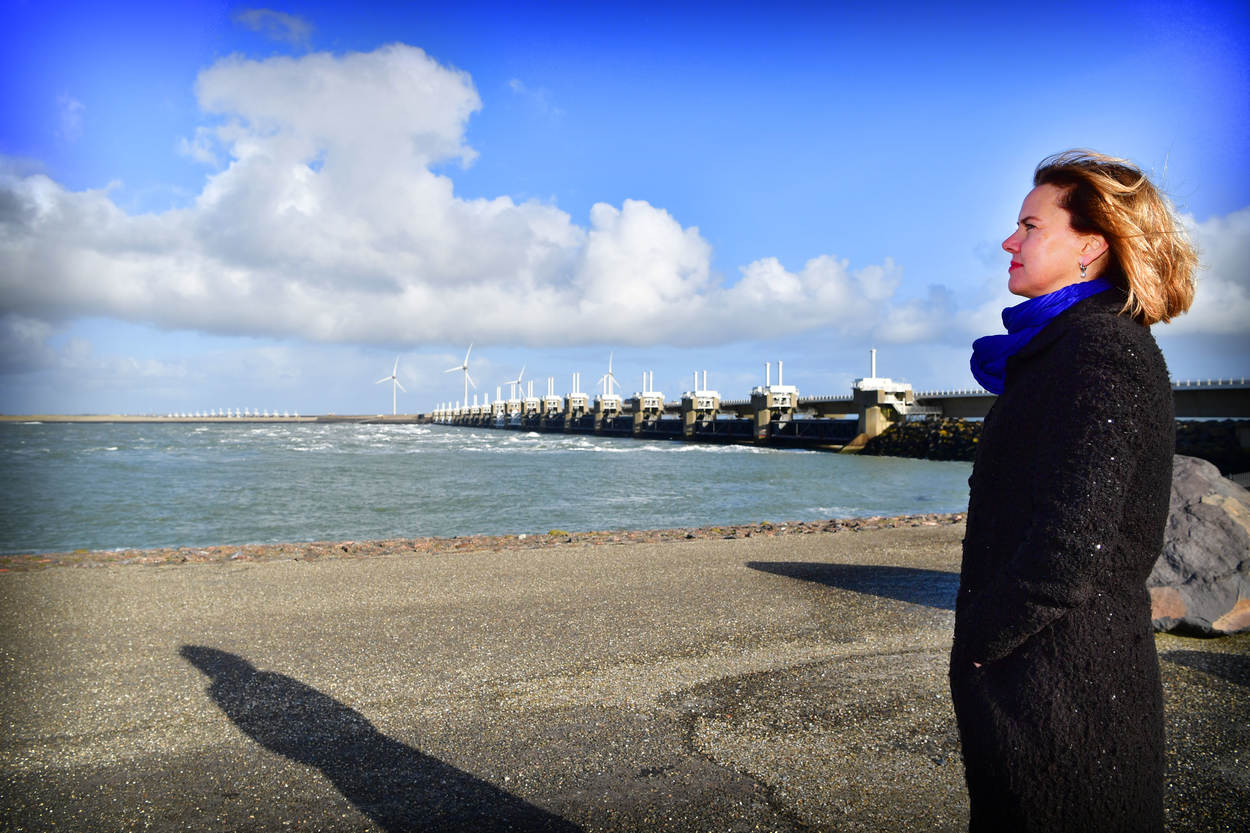 Minister Cora van Nieuwenhuizen at the Eastern Scheldt surge barrier
